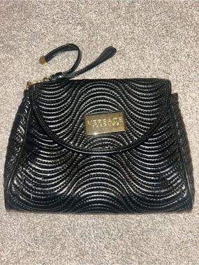 Versace Jeans Collection Black Quilted Wristlet with Gold Plaque